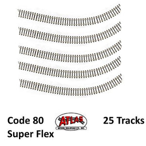 Atlas 2500 N Code 80 Super-Flex Track Black Ties / Nickel Silver Rail (25 Pcs)