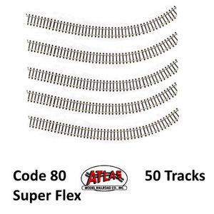 Atlas 2500 N Code 80 Super-Flex Track Black Ties / Nickel Silver Rail (50 Pcs)