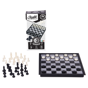 Little Shop of Magic Travel Games: Rustik Foldable Magnetic Checkers/Chess (Black/White) — Board Game