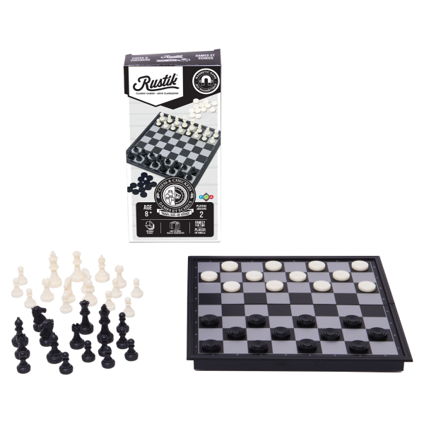 Little Shop of Magic Travel Games: Rustik Foldable Magnetic Checkers/Chess (Black/White) — Board Game