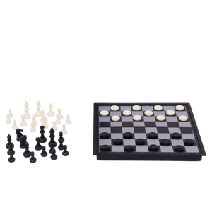 Little Shop of Magic Travel Games: Rustik Foldable Magnetic Checkers/Chess (Black/White) — Board Game