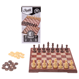 Little Shop of Magic Travel Games: Rustik Foldable Magnetic Checkers/Chess (Peachwood) — Board Game