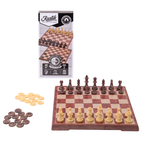 Little Shop of Magic Travel Games: Rustik Foldable Magnetic Checkers/Chess (Peachwood) — Board Game