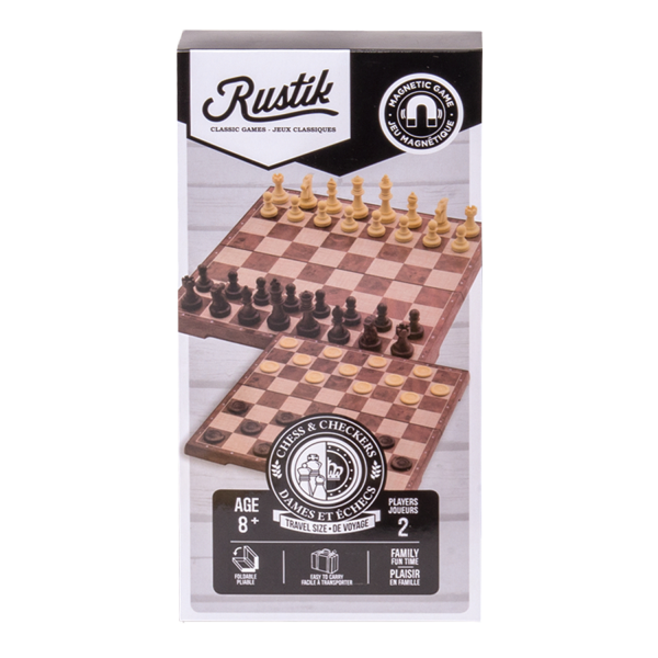 Little Shop of Magic Travel Games: Rustik Foldable Magnetic Checkers/Chess (Peachwood) — Board Game
