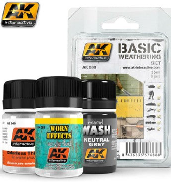 AK Interactive 688 Basic Weathering Acrylic/Enamel Paint Set (49, 88, 677)