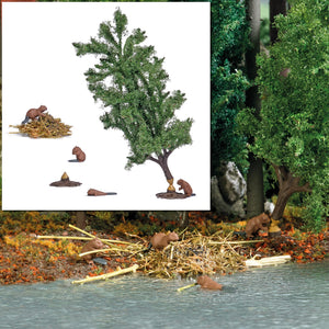Busch 7893 HO Scale Beaver Lodge Action Set with 4 Beavers