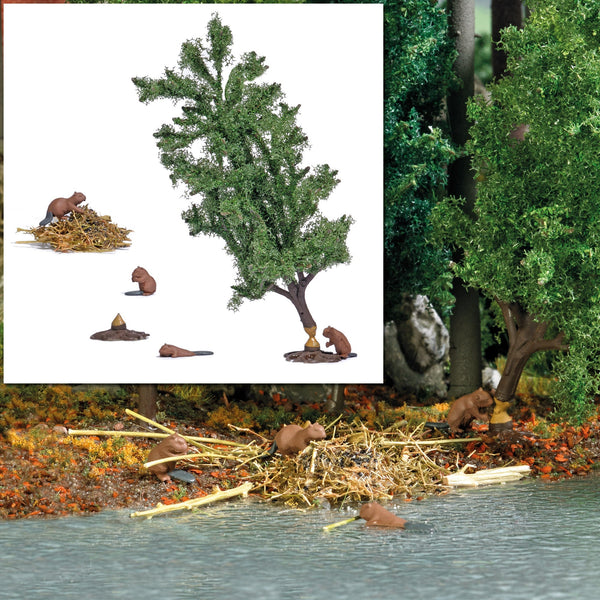 Busch 7893 HO Scale Beaver Lodge Action Set with 4 Beavers