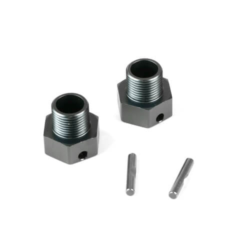 Tekno TKR9673 – Wheel Hubs (+4mm offset, 17mm, gun metal ano, w/pins, 2pcs)