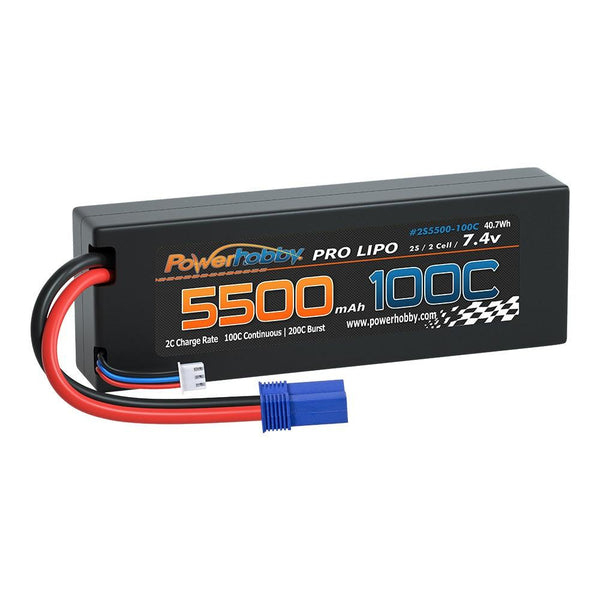 Powerhobby 2S 7.4V 5500MAH 100C Lipo Battery w EC5 Plug Hard Case