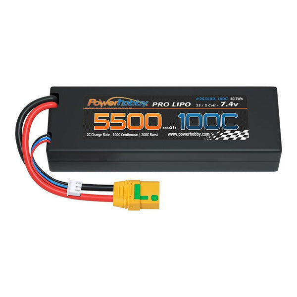 Powerhobby 2S 7.4V 5500MAH 100C Lipo Battery w XT90 Plug Hard Case
