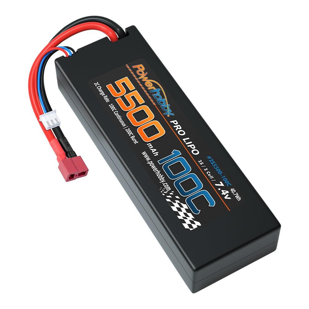 Powerhobby 2S 7.4V 5500MAH 100C Lipo Battery w Deans Plug Hard Case