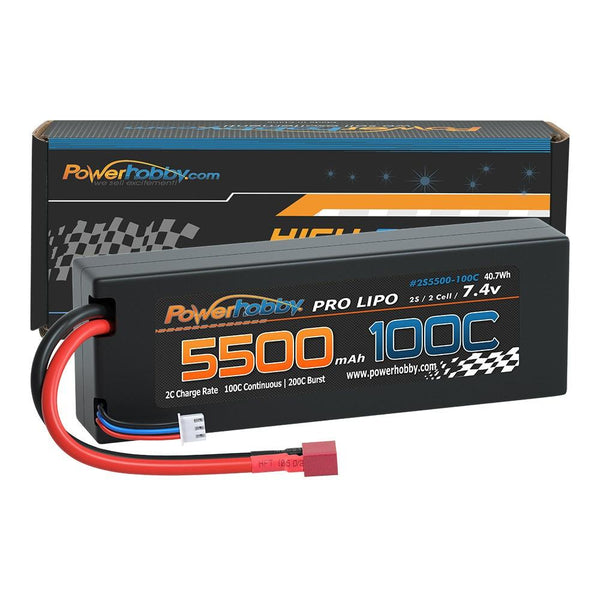 Powerhobby 2S 7.4V 5500MAH 100C Lipo Battery w Deans Plug Hard Case