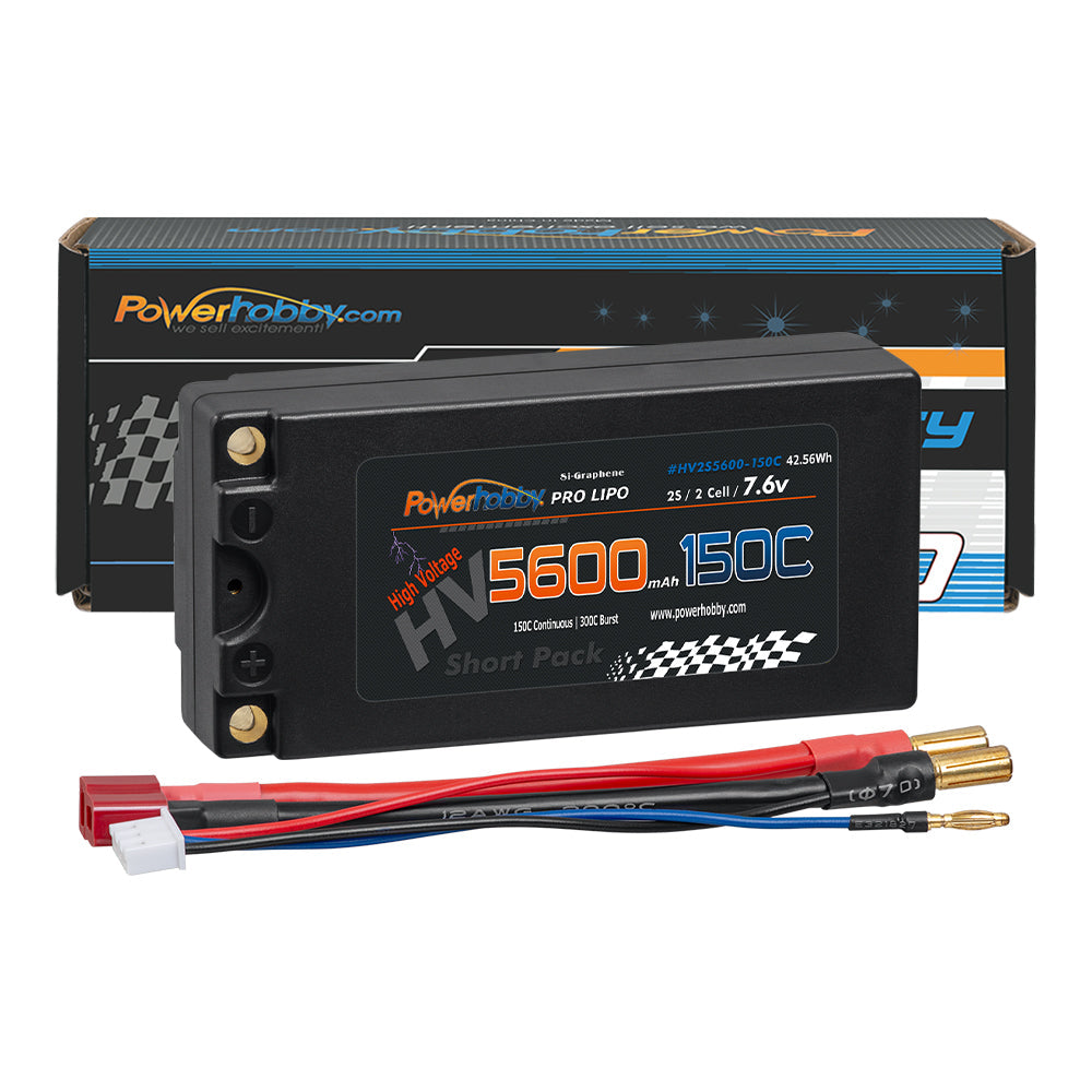 Powerhobby 2S 7.6V 5600mah 150C HV + Graphene Shorty Lipo Battery 5MM