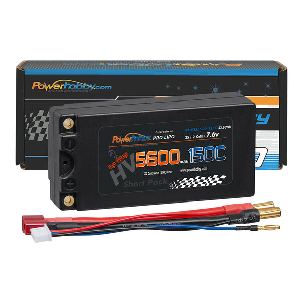 Powerhobby 2S 7.6V 5600mah 150C HV + Graphene Shorty Lipo Battery 5MM
