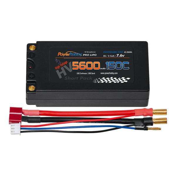 Powerhobby 2S 7.6V 5600mah 150C HV + Graphene Shorty Lipo Battery 5MM