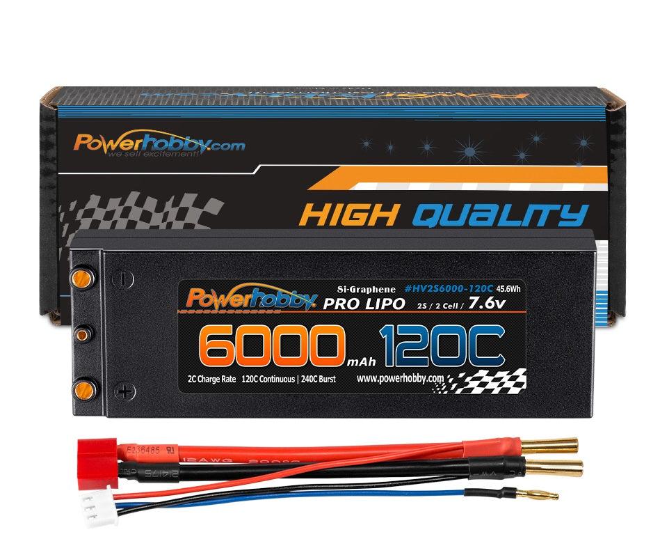 Powerhobby 2S 7.6V 6000mah 120C Graphene + HV Lipo Battery Bullet Deans Plug