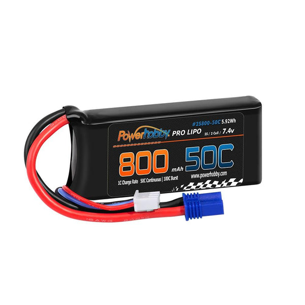 Powerhobby 2s 7.4v 800mah 50c Lipo Battery w ec2 Plug Losi Mini-B / Mini-T 2.0