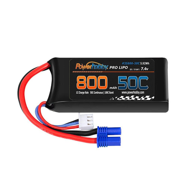 Powerhobby 2s 7.4v 800mah 50c Lipo Battery w ec2 Plug Losi Mini-B / Mini-T 2.0