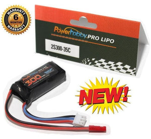 Powerhobby 2S 7.4v 300mAh 35C Lipo Battery w JST Connector
