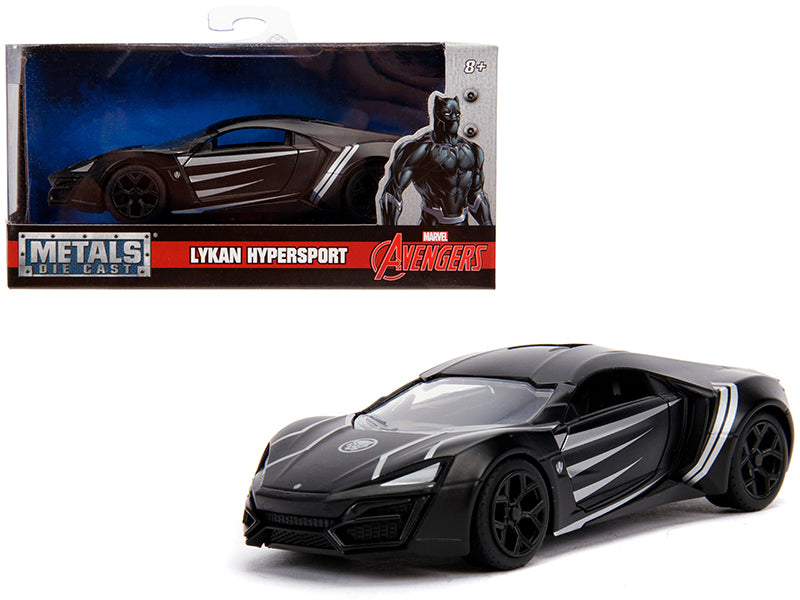 Lykan Hypersport Matt Black "Black Panther" Theme "Avengers" "Marvel" Series 1/32 Diecast Model Car by Jada — physical