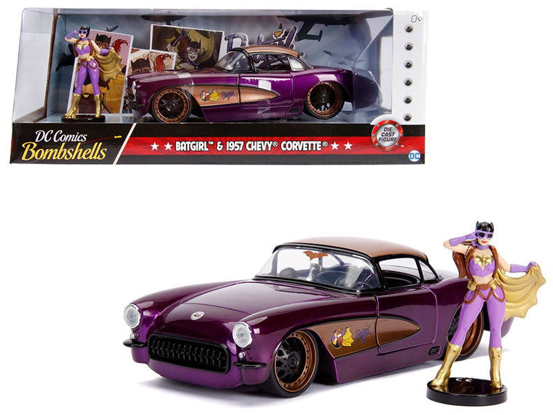 1957 Chevrolet Corvette Purple with Batgirl Diecast Figurine "DC Comics Bombshells" Series 1/24 Diecast Model Car by Jada —