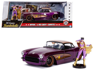 1957 Chevrolet Corvette Purple with Batgirl Diecast Figurine "DC Comics Bombshells" Series 1/24 Diecast Model Car by Jada —