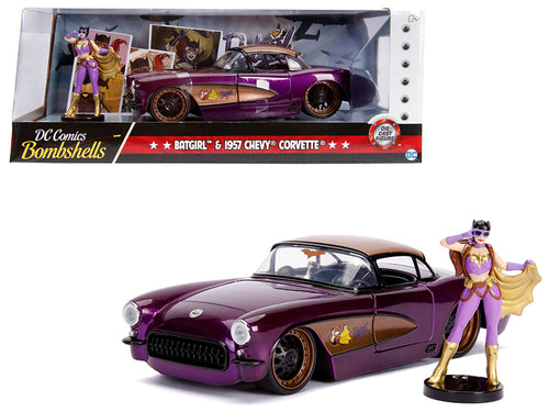 1957 Chevrolet Corvette Purple with Batgirl Diecast Figurine "DC Comics Bombshells" Series 1/24 Diecast Model Car by Jada —