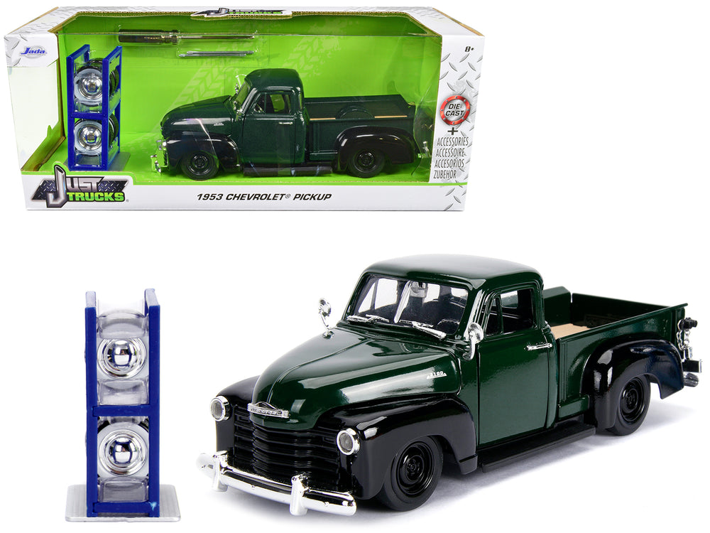 1953 Chevrolet 3100 Pickup Truck Green with Extra Wheels "Just Trucks" Series 1/24 Diecast Model Car by Jada — physical