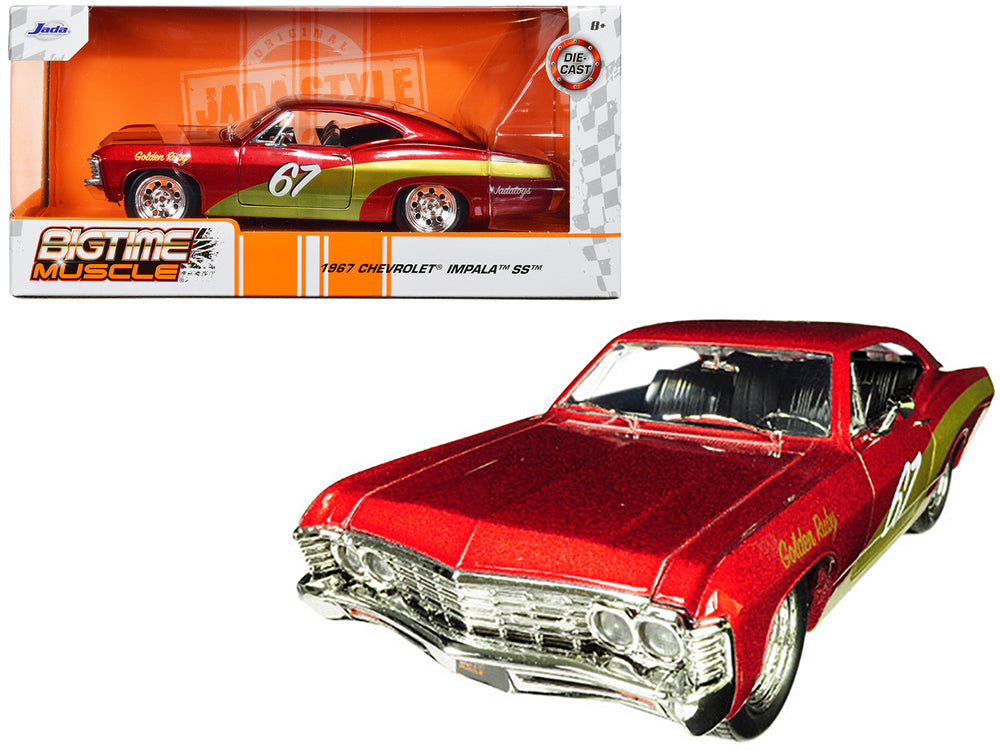1967 Chevrolet Impala SS #67 "Golden Ruby" Red with Gold Stripes "Bigtime Muscle" 1/24 Diecast Model Car by Jada — physical