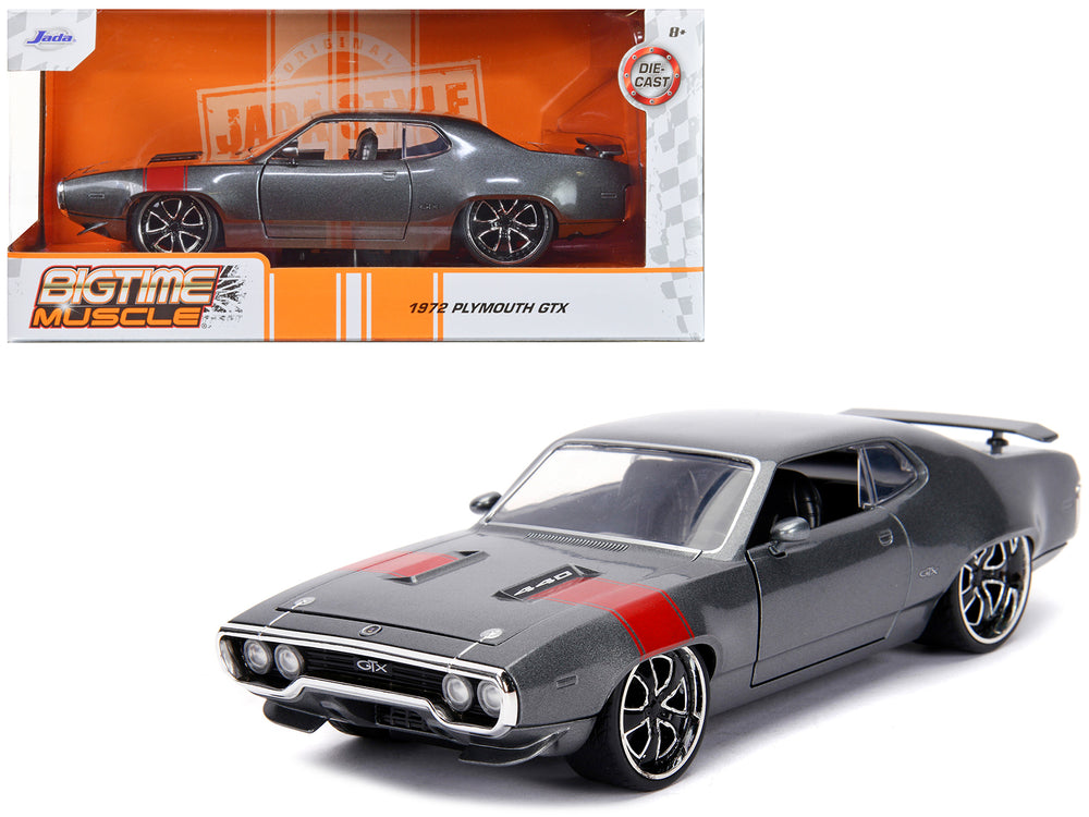 1972 Plymouth GTX 440 Metallic Gray with Red Stripe "Bigtime Muscle" 1/24 Diecast Model Car by Jada — physical