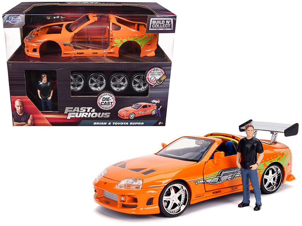 Model Kit Toyota Supra Metallic Orange with Brian Diecast Figure "Fast & Furious" Movie "Build N' Collect" 1/24 Diecast