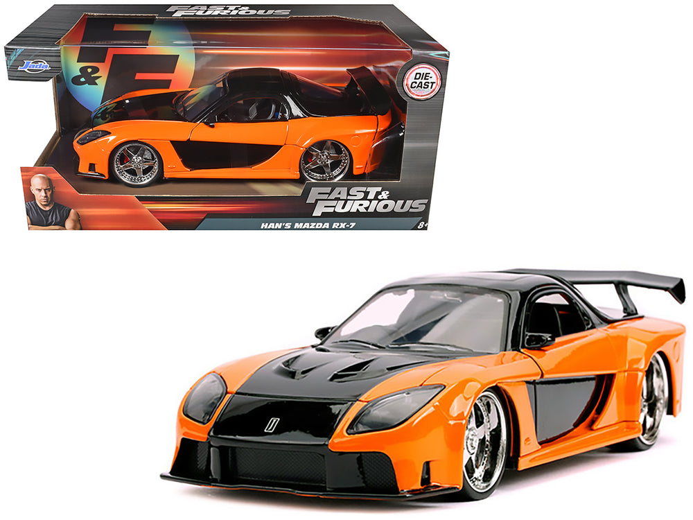 Han's Mazda RX-7 RHD (Right Hand Drive) Orange and Black "Fast & Furious" Movie 1/24 Diecast Model Car by Jada — physical