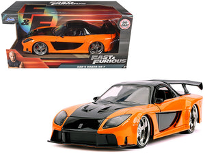 Han's Mazda RX-7 RHD (Right Hand Drive) Orange and Black "Fast & Furious" Movie 1/24 Diecast Model Car by Jada