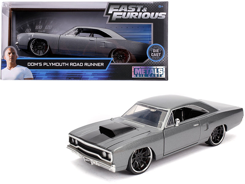 Dom's Plymouth Road Runner Gray Metallic with Black Hood Stripe "Fast & Furious" Movie 1/24 Diecast Model Car by Jada —