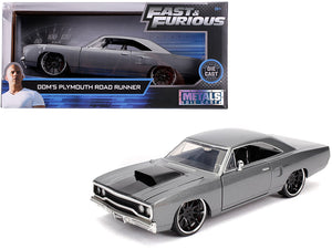 Dom's Plymouth Road Runner Gray Metallic with Black Hood Stripe "Fast & Furious" Movie 1/24 Diecast Model Car by Jada —