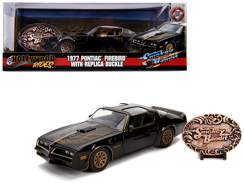 1977 Pontiac Firebird Trans Am Black with Replica Buckle "Smokey and the Bandit" (1977) Movie "Hollywood Rides" Series 1/24