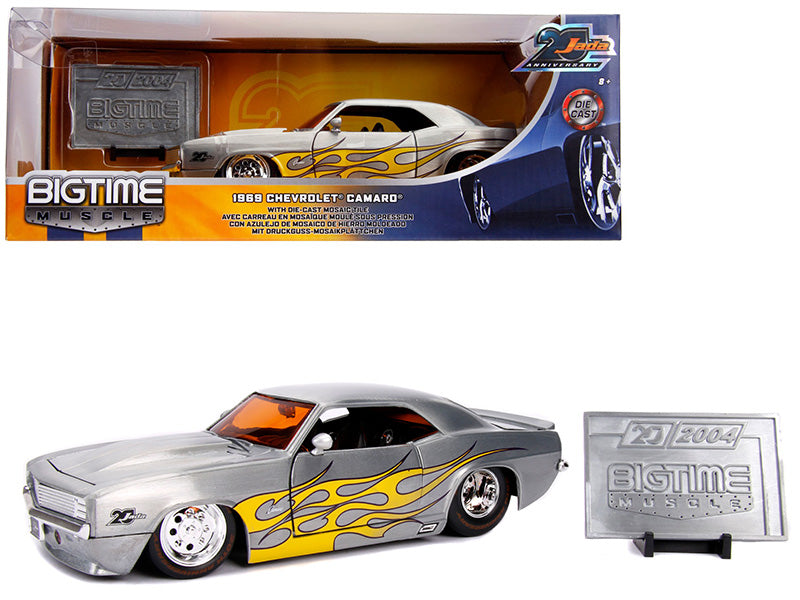 1969 Chevrolet Camaro Raw Metal with Yellow Flames "Bigtime Muscle" "Jada 20th Anniversary" 1/24 Diecast Model Car by Jada —