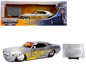 1969 Chevrolet Camaro Raw Metal with Yellow Flames "Bigtime Muscle" "Jada 20th Anniversary" 1/24 Diecast Model Car by Jada —