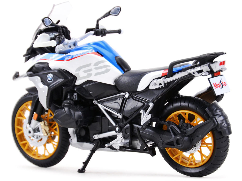 BMW R1250 GS White with Blue and Red Stripes 1/12 Diecast Motorcycle Model by Maisto