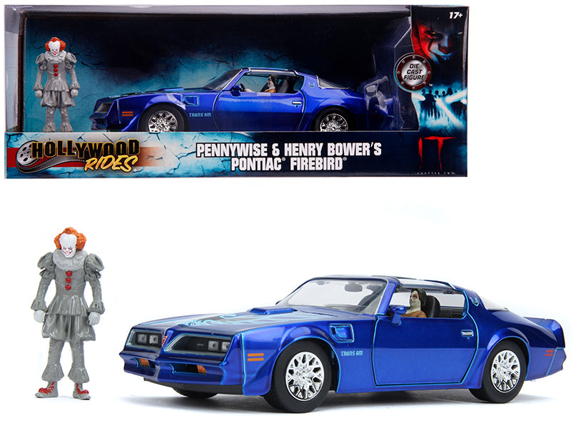 Henry Bower's Pontiac Firebird Trans Am Candy Blue with Pennywise Diecast Figurine "It Chapter Two" (2019) Movie 1/24