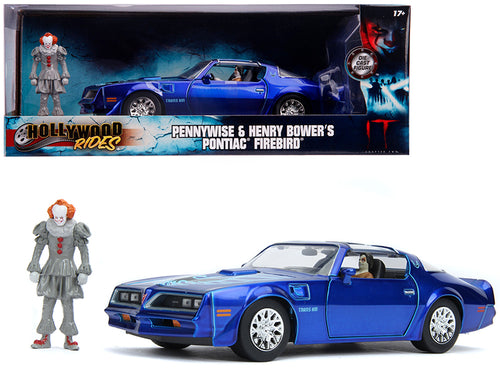 Henry Bower's Pontiac Firebird Trans Am Candy Blue with Pennywise Diecast Figurine "It Chapter Two" (2019) Movie 1/24