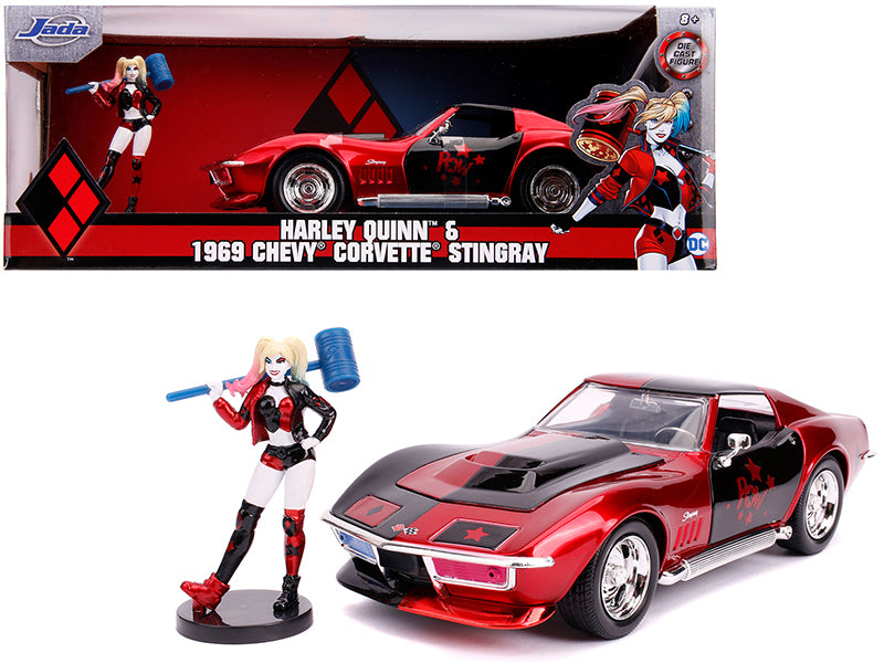1969 Chevrolet Corvette Stingray with Harley Quinn Diecast Figurine "DC Comics" Series 1/24 Diecast Model Car by Jada —