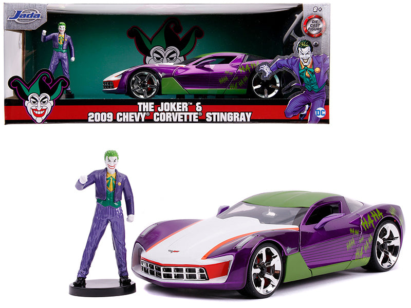 2009 Chevrolet Corvette Stingray with Joker Diecast Figurine "DC Comics" Series 1/24 Diecast Model Car by Jada — physical