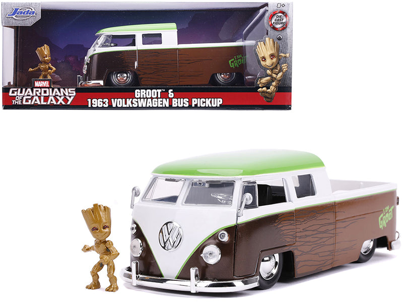 1963 Volkswagen Bus Pickup Truck with Groot Diecast Figurine "Guardians of the Galaxy" "Marvel" Series 1/24 Diecast Model