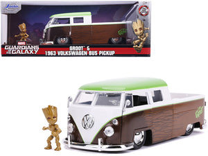 1963 Volkswagen Bus Pickup Truck with Groot Diecast Figurine "Guardians of the Galaxy" "Marvel" Series 1/24 Diecast Model
