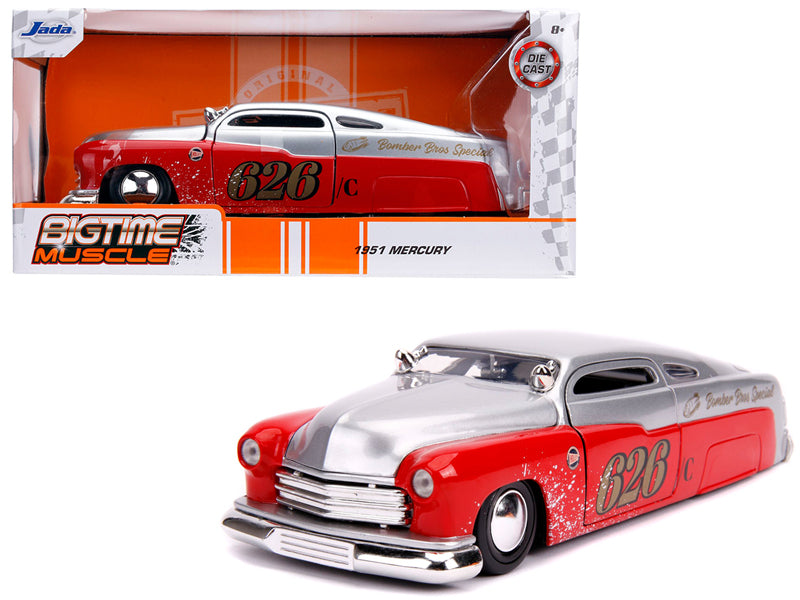 1951 Mercury Silver and Red #626 "Holley" "Bomber Bros Special" "Bigtime Muscle" 1/24 Diecast Model Car by Jada — physical