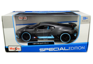 Bugatti Divo Satin Charcoal Gray with Carbon and Blue Accents "Special Edition" 1/24 Diecast Model Car by Maisto