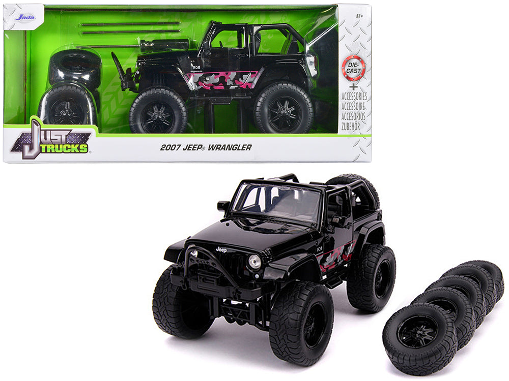 2007 Jeep Wrangler Black with Extra Wheels "Just Trucks" Series 1/24 Diecast Model Car by Jada — physical
