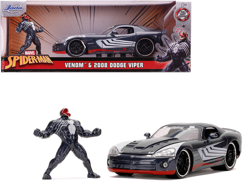 2008 Dodge Viper SRT10 Dark Gray with Venom Diecast Figurine "Spider-Man" "Marvel" Series 1/24 Diecast Model Car by Jada —