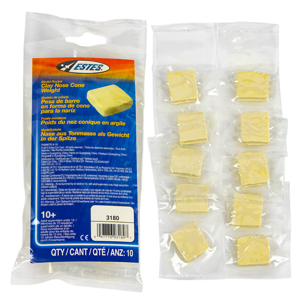 Estes - Clay Nose Cone Weight, for Model Rockets, (10pk)